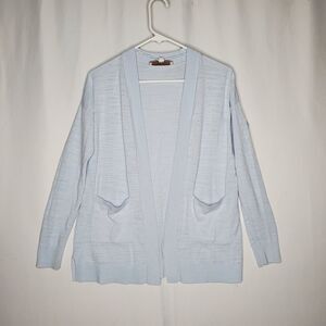 Loft Cardigan XS Pastel Light Blue Knit Long Sleeve Open Front Pockets Office